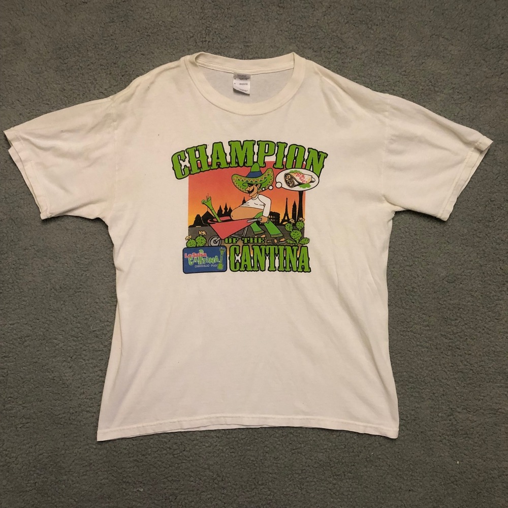 VTG La Salsa‎ Cantina Champion of the Cantina Graphic T-Shirt Mens Large Mexican
